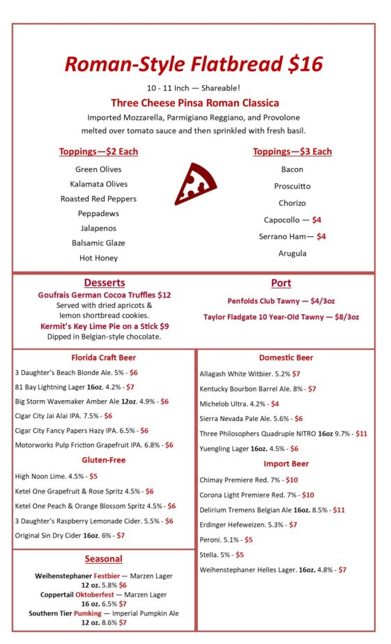 Pizza and Beer Menu Draft 9-1-24